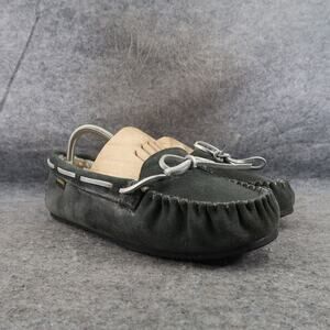 Cabelas Shoes Womens 9 Slippers Moccasin Slip On Comfort Loungewear Leather Grey